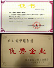 忻州变压器厂家优秀管理企业证书